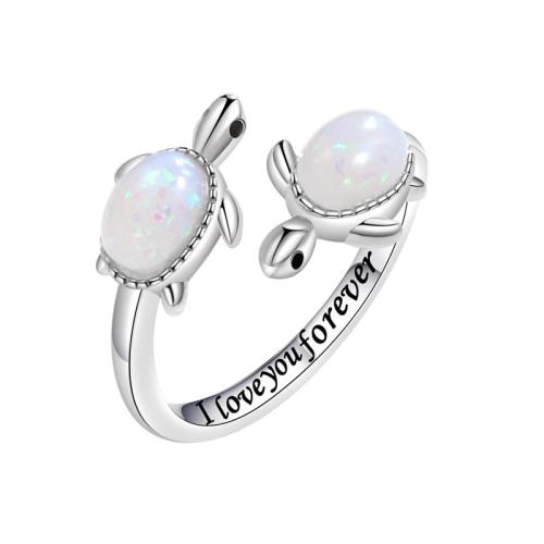 Brass Finger Ring, with White Opal, plated, for woman, platinum color, Sold By PC