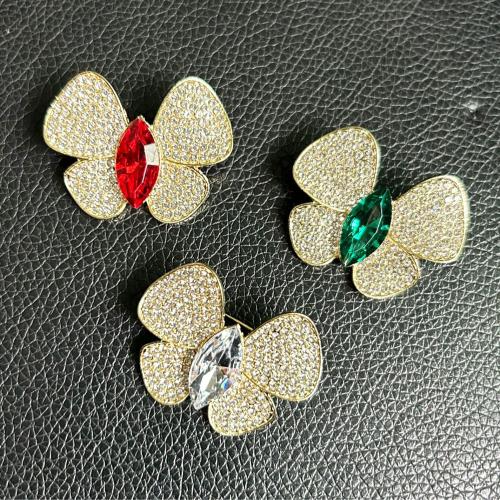 Tibetan Style Brooches, plated, for woman & with rhinestone, more colors for choice, 30x38mm, Sold By PC