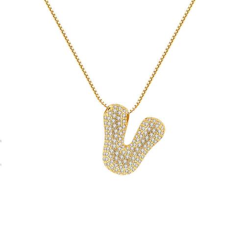 Circón cúbico Micro pavimentar collar de cobre amarillo, metal, chapado, Letras son de la A la Z & diferentes estilos para la opción & micro arcilla de zirconia cúbica & para mujer, dorado, Vendido por UD