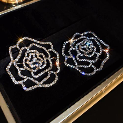 Broches en alliage de zinc, Placage, pour femme & avec strass, plus de couleurs à choisir, 47x42mm, Vendu par PC