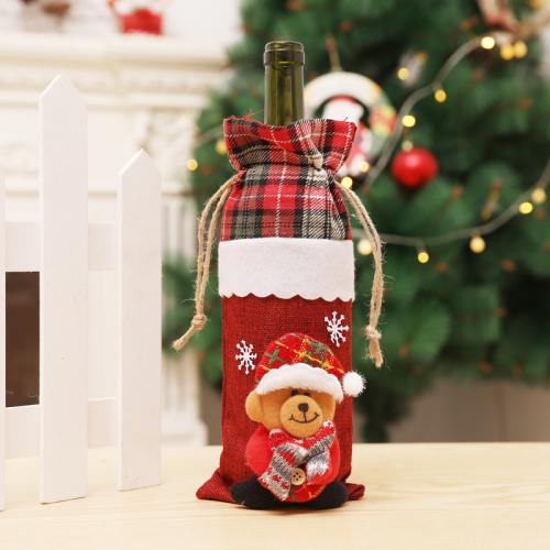 Napped Fabric Christmas Wine Bag, with Linen, different designs for choice, 320x130mm, Sold By PC