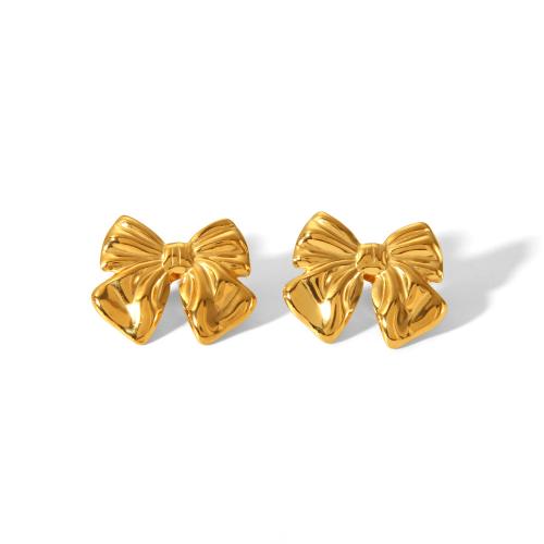 Stainless Steel Stud Earrings 304 Stainless Steel Bowknot fashion jewelry & for woman golden Sold By Pair