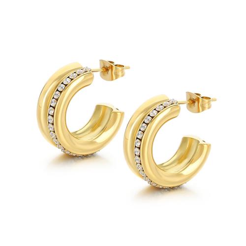 Boucle d'oreille de gaujon en acier inoxydable, Acier inoxydable 304, bijoux de mode & styles différents pour le choix & pour femme & avec strass, plus de couleurs à choisir, Vendu par paire