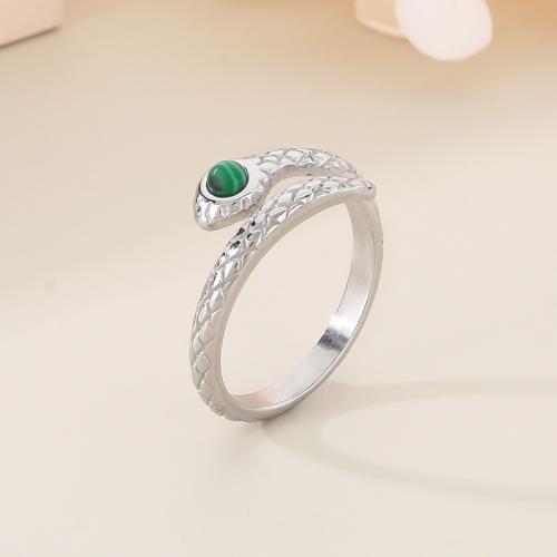 Stainless Steel Finger Ring, 304 Stainless Steel, with Malachite, fashion jewelry & different size for choice & for woman, original color, Sold By PC