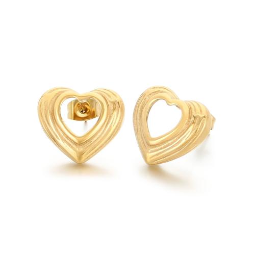 Stainless Steel Stud Earrings, 304 Stainless Steel, Heart, fashion jewelry & for woman & hollow, more colors for choice, 16x14mm, Sold By Pair