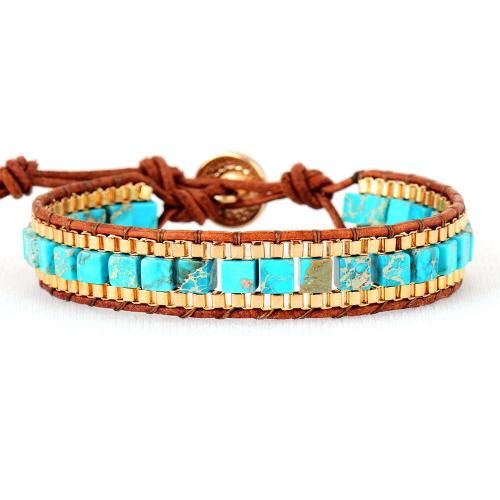 Gemstone Bracelets, Natural Stone, with leather cord & Tibetan Style, fashion jewelry & for woman, more colors for choice, Length:Approx 17-23 cm, Sold By PC