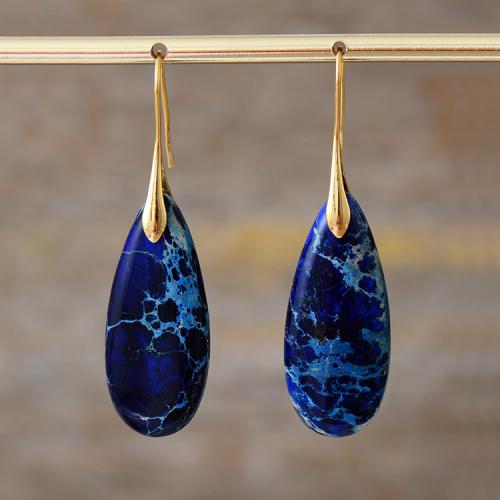 Natural Gemstone Earrings Natural Stone with Zinc Alloy fashion jewelry & for woman 55mm Sold By Pair