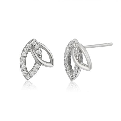 925 Sterling Silver Stud Earrings Leaf fashion jewelry & micro pave cubic zirconia & for woman 9.30mm Sold By Pair