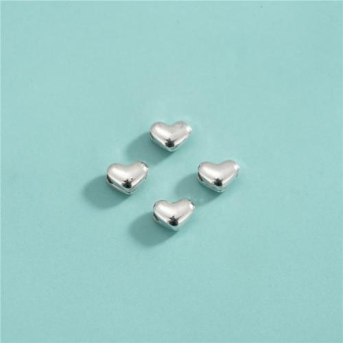 925 Sterling Silver Beads, Heart, DIY, 5x3.70mm, Hole:Approx 0.8mm, Sold By PC