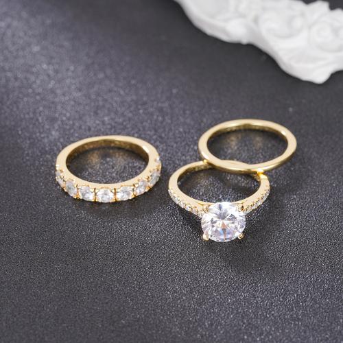 Fashion Brass Ring Set three pieces & micro pave cubic zirconia & for woman Sold By Set