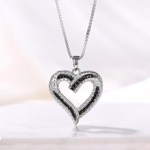 Cubic Zircon Micro Pave Brass Necklace, Heart, fashion jewelry & micro pave cubic zirconia & for woman, 21x22mm, Sold Per Approx 45 cm Strand