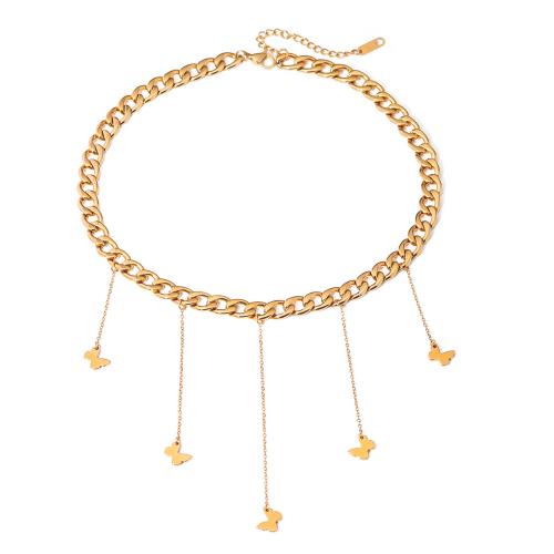 Colar de jóias de aço inoxidável, Aço inoxidável 304, with 5cm extender chain, Borboleta, joias de moda & para mulher, dourado, comprimento Aprox 35 cm, vendido por PC