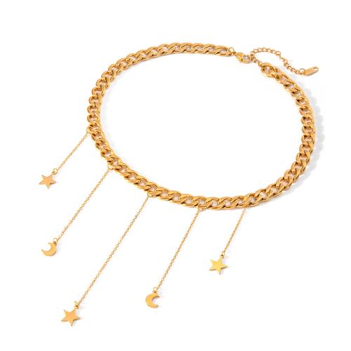 Colar de jóias de aço inoxidável, Aço inoxidável 304, with 5cm extender chain, Lua e estrela, joias de moda & para mulher, dourado, comprimento Aprox 35 cm, vendido por PC