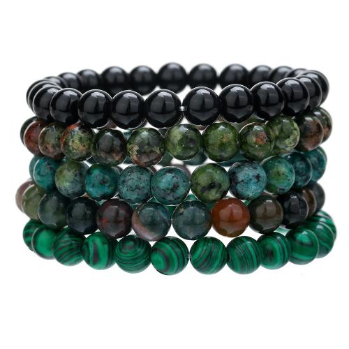 Gemstone Bracelets, Natural Stone, Round, 5 pieces & fashion jewelry & for man, mixed colors, 8mm, Length:Approx 18-19 cm, Sold By Set