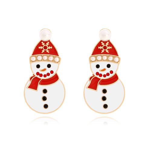 Christmas Earrings Zinc Alloy Snowman gold color plated Christmas Design & fashion jewelry & for woman & enamel nickel lead & cadmium free Sold By Pair