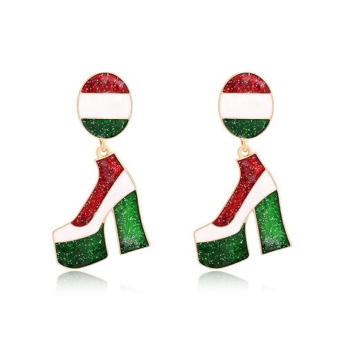 Boucles d'oreilles de Noël, alliage de zinc, chaussures, Placage de couleur d'or, Conception de Noël & bijoux de mode & pour femme & émail, protéger l'environnement, sans nickel, plomb et cadmium, 29x57mm, Vendu par paire