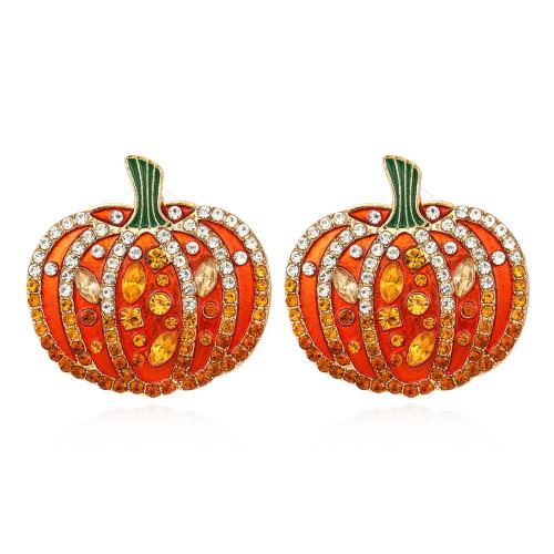 Zinc Alloy Stud Earring Pumpkin gold color plated fashion jewelry & for woman & enamel & with rhinestone orange nickel lead & cadmium free Sold By Pair