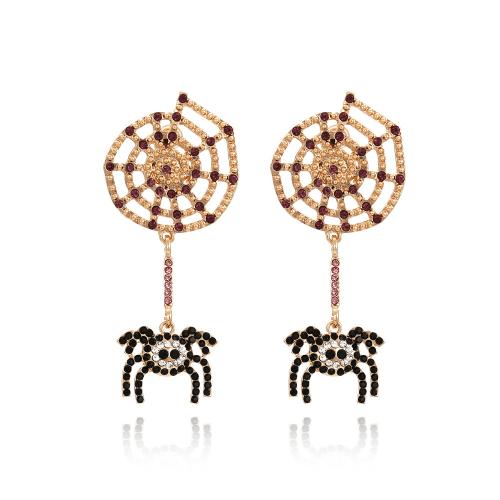 aleación de zinc Pendientes con Colgantes, tela de araña, chapado en color dorado, Diseño de Halloween & Joyería & para mujer & con diamantes de imitación, libre de níquel, plomo & cadmio, 68x30mm, Vendido por Par