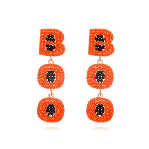 aleación de zinc Pendientes con Colgantes, con Seedbead, Carta del alfabeto, chapado en color dorado, Diseño de Halloween & Joyería & para mujer, naranja, libre de níquel, plomo & cadmio, 20x72mm, Vendido por Par