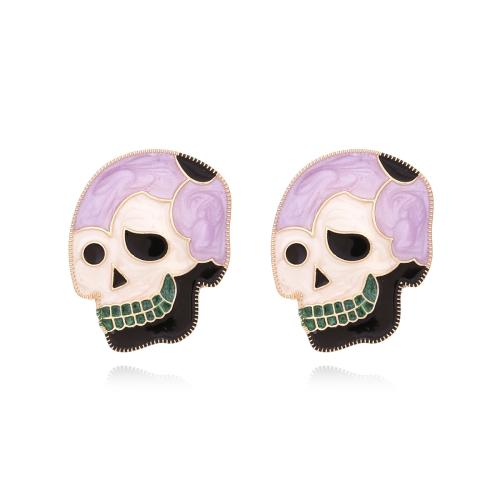 Tibetan Style Stud Earring, Skull, gold color plated, Halloween Design & fashion jewelry & for woman & enamel, more colors for choice, nickel, lead & cadmium free, 28x35mm, Sold By Pair