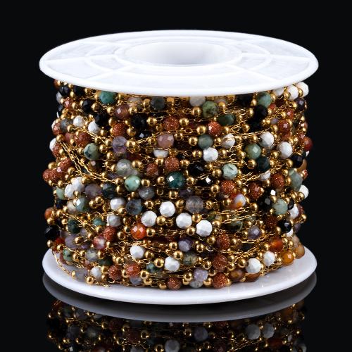 Decorative Beaded Chain 304 Stainless Steel with Gemstone Vacuum Ion Plating DIY mixed colors Sold By Bag