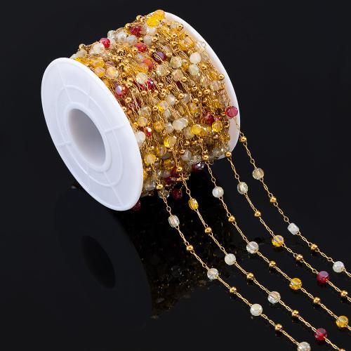 Decorative Beaded Chain, 304 Stainless Steel, with Crystal, Vacuum Ion Plating, DIY, mixed colors, 1m/Bag, Sold By Bag