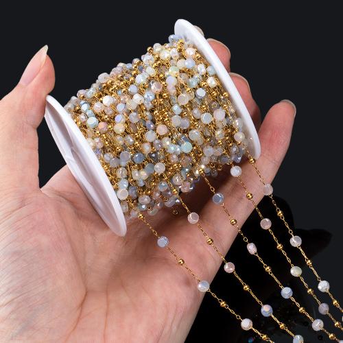 Decorative Beaded Chain, 304 Stainless Steel, with Crystal, Vacuum Ion Plating, DIY, mixed colors, 1m/Bag, Sold By Bag