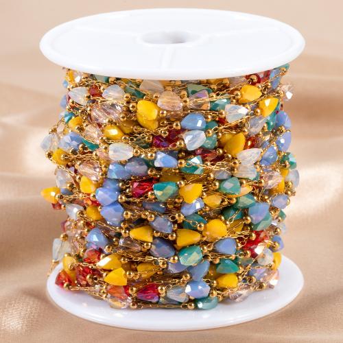 Decorative Beaded Chain, 304 Stainless Steel, with Crystal, Vacuum Ion Plating, DIY, mixed colors, 1m/Bag, Sold By Bag