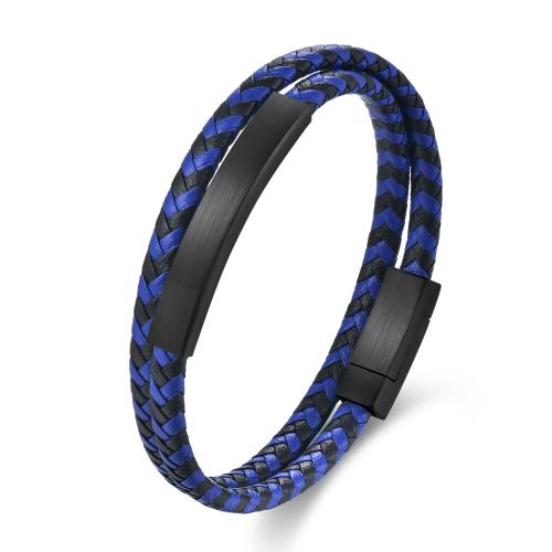 PU Leather Cord Bracelets with 304 Stainless Steel Vacuum Ion Plating fashion jewelry & for man Length Approx 21 cm Sold By PC