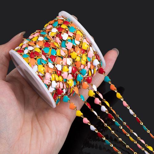 Stainless Steel Jewelry Chain, 304 Stainless Steel, Heart, Vacuum Ion Plating, DIY & enamel, multi-colored, 7.50x6mm, 1m/Bag, Sold By Bag