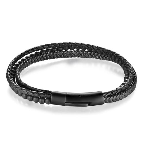 PU Leather Cord Bracelets with Natural Stone & 304 Stainless Steel Vacuum Ion Plating fashion jewelry & for man Length Approx 21 cm Sold By PC