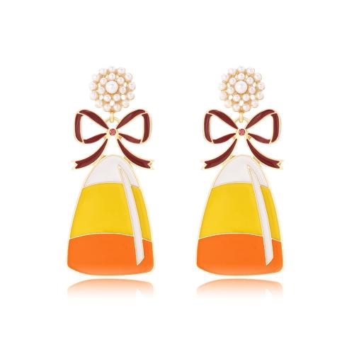 aleación de zinc Pendientes con Colgantes, con Perlas plásticas, chapado en color dorado, Joyería & para mujer & esmalte, libre de níquel, plomo & cadmio, 28x66mm, Vendido por Par