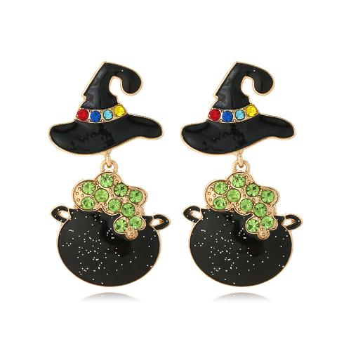 Tibetan Style Drop Earring, gold color plated, Halloween Jewelry Gift & for woman & enamel & with rhinestone, nickel, lead & cadmium free, 30x55mm, Sold By Pair