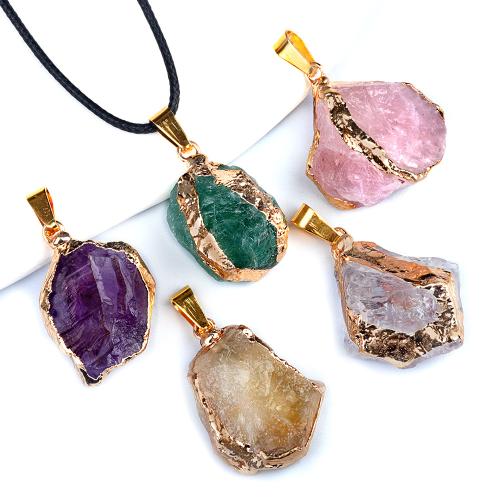 Natural Gemstone Necklace Natural Stone with Wax Cord gold color plated fashion jewelry Sold By PC