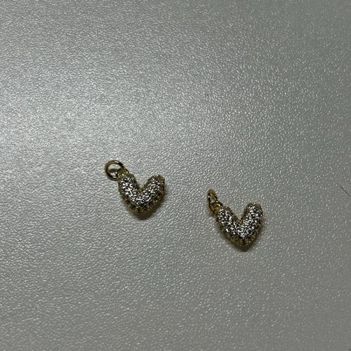 Pingentes de coração de bronze, cobre, banhado a ouro genuino, DIY & micro pavimento em zircônia cúbica, 9.85x8.89mm, vendido por PC