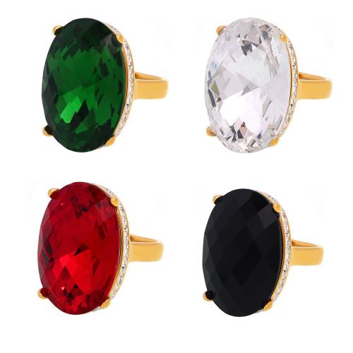 Bague acier titane, avec verre, Plaqué or 18K, normes différentes pour le choix & pour femme & avec strass, plus de couleurs à choisir, Vendu par PC