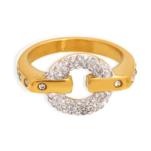 Titanium Steel Finger Ring 18K gold plated & for woman & with rhinestone & hollow Sold By PC