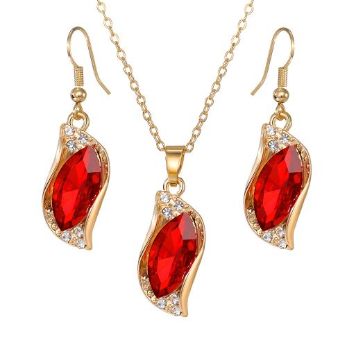 Tibetan Style Jewelry Sets, earring & necklace, with Crystal, 2 pieces & for woman & with rhinestone, more colors for choice, Sold By Set