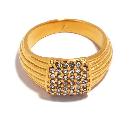 Anillo de dedo de Titantium Acero, Partículas de acero, chapado, unisexo & diverso tamaño para la opción & con diamantes de imitación, dorado, Vendido por UD