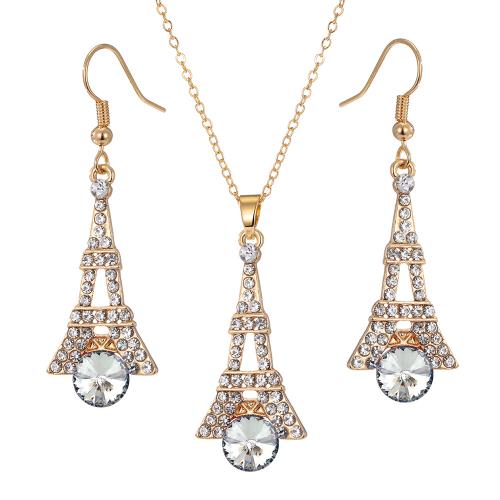 Tibetan Style Jewelry Sets, earring & necklace, with Crystal, Eiffel Tower, 2 pieces & fashion jewelry & for woman, more colors for choice, Sold By Set