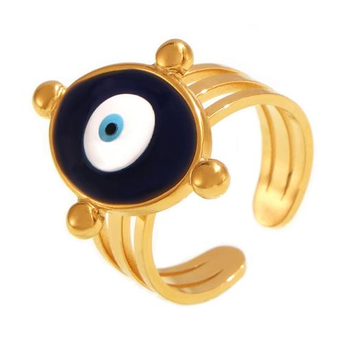 Evil Eye Jewelry Finger Ring, Titanium Steel, 18K gold plated, fashion jewelry & for woman & enamel, US Ring Size:7, Sold By PC