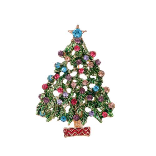 Christmas Brooches, Tibetan Style, Christmas Tree, Christmas Design & enamel & with rhinestone, Sold By PC