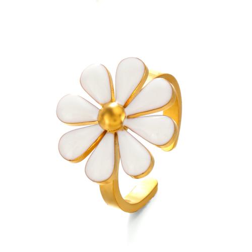 Enamel Stainless Steel Finger Ring, 304 Stainless Steel, Flower, 18K gold plated, fashion jewelry & for woman, more colors for choice, Sold By PC