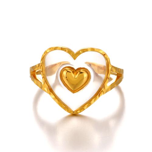 Stainless Steel Finger Ring, 304 Stainless Steel, Heart, Vacuum Ion Plating, different styles for choice & for woman & hollow, gold, Sold By PC