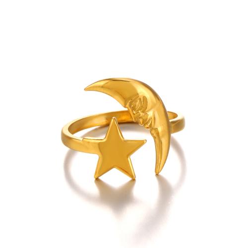 Stainless Steel Finger Ring, 304 Stainless Steel, Moon and Star, Vacuum Ion Plating, fashion jewelry & for woman, gold, Sold By PC