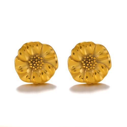 Stainless Steel Stud Earrings 304 Stainless Steel Flower Vacuum Ion Plating fashion jewelry & for woman gold Sold By Pair