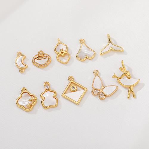 Cubic Zirconia Micro Pave bronze Pingente, cobre, with concha branca, banhado, DIY & Vario tipos a sua escolha & micro pavimento em zircônia cúbica, dourado, vendido por PC