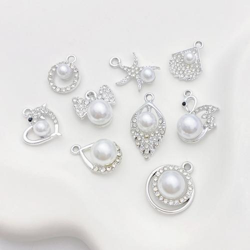 Zinc Alloy Pendants with Plastic Pearl plated DIY & micro pave cubic zirconia silver color Sold By PC