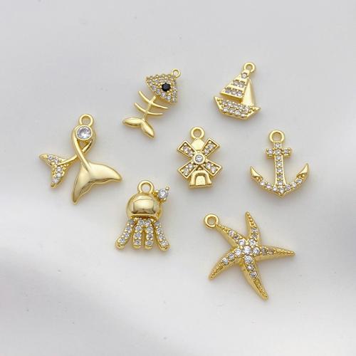 Cubic Zirconia Micro Pave Brass Pendant, plated, DIY & different styles for choice & micro pave cubic zirconia, gold, Sold By PC