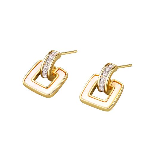 Boucles d'oreilles en laiton zircon cubique pavent, Placage, pavé de micro zircon & pour femme, plus de couleurs à choisir, 10.50x14mm, Vendu par paire